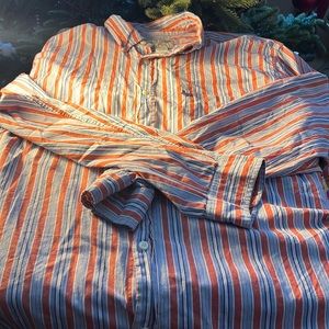 Ralph Lauren Jeans Co Mens LS Striped Button Down Shirt Color Blue/White/Salmon